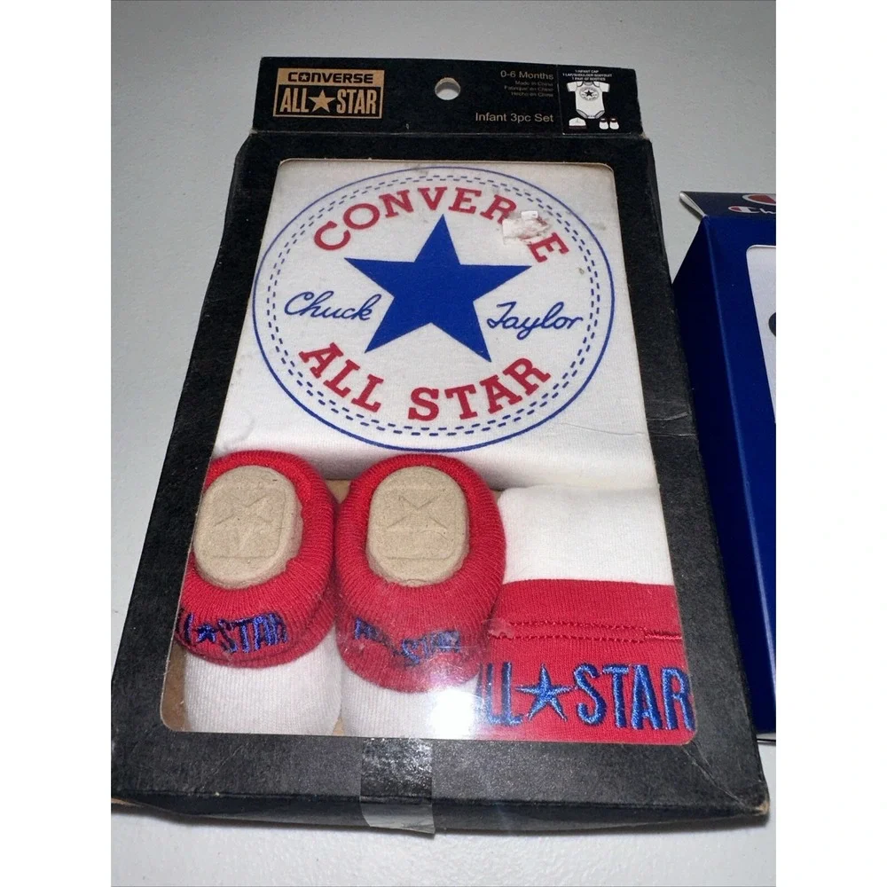 Lot Of 2 0-6 Month Baby‎ Boy Bodysuit, Booties,& Cap Champions & Converse